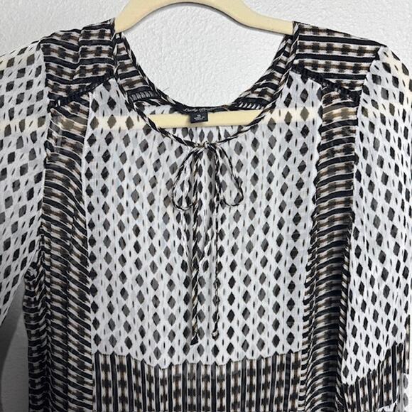 Lucky Brand Bohemian Chiffon Tie Top Geometric Design Blouse Small - Picture 4 of 14
